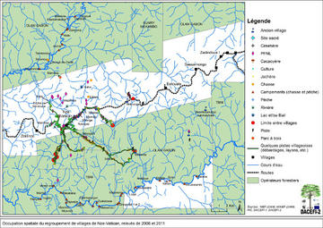 Exemple de carte des activités dans un village gabonais, dans l'interface MapVillage